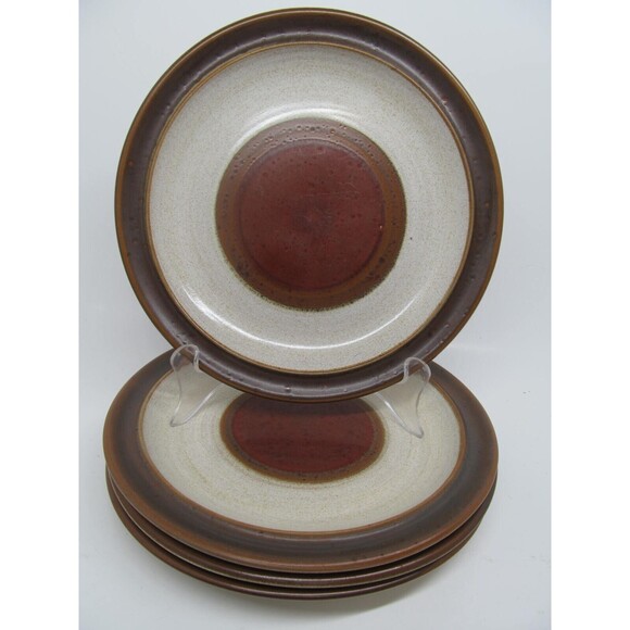 Denby Potters Wheel Rust Brown And Tan 8 1/8" Salad Plates  Set Of 4 - Picture 1 of 10